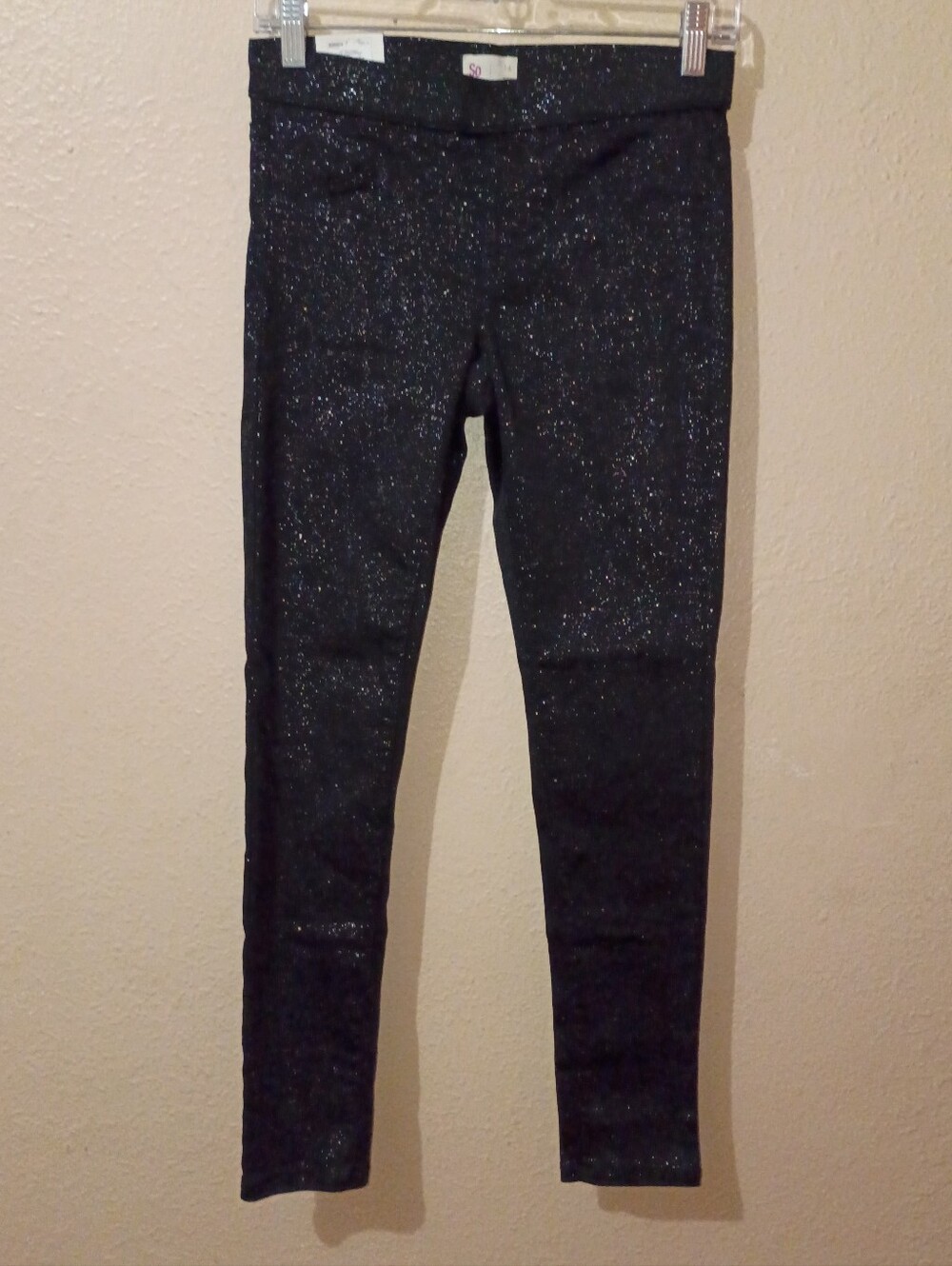 NWT Girls Size 14 SO Black Glitter Stretch Leggings for Girls